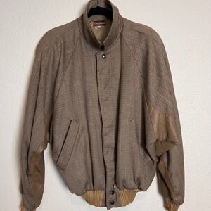 80's Brown Tweed Leather Bomber Jacket Vintage Style